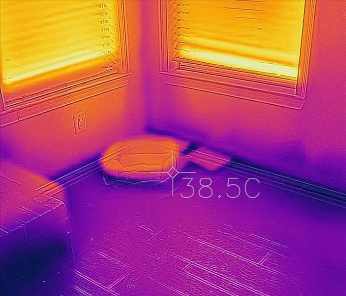 Thermal image looking for hidden moisture after a water loss.