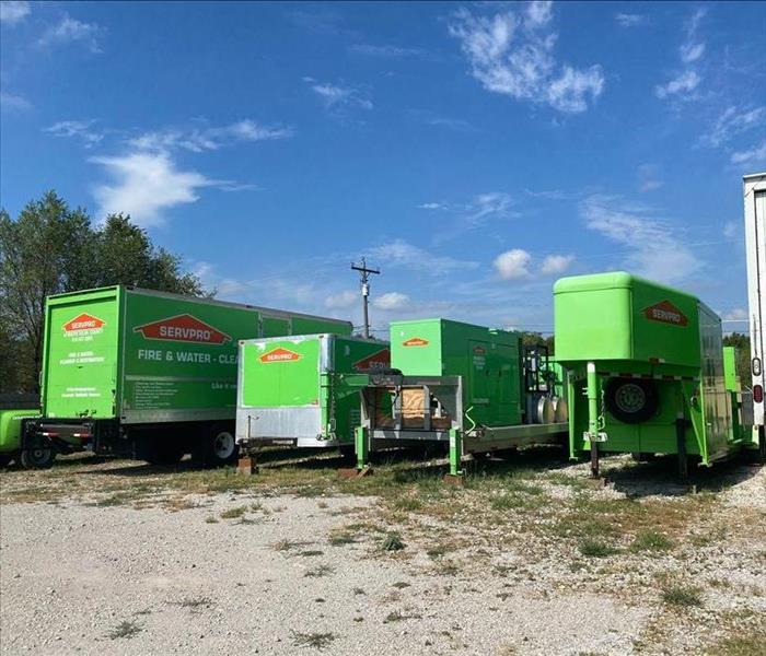 SERVPRO vehicles parked.