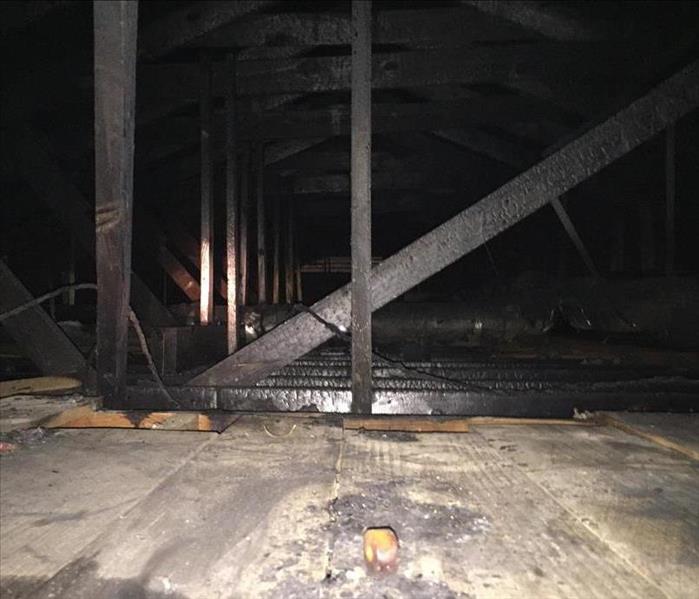 Fire damaged attic.